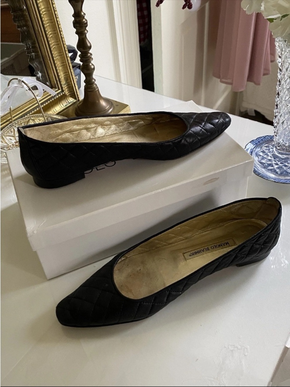 Vintage Manolo Blahnik Guingla Quilted Black Loafers Size EU 40, US 9.5 W/ Box